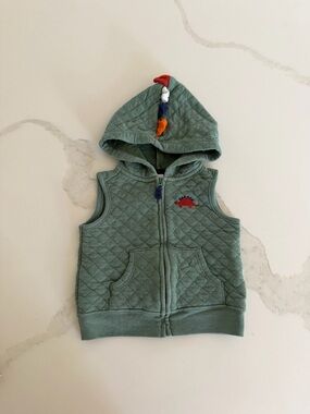 Carter's Quilted Green Hooded Vest with Dino Accents